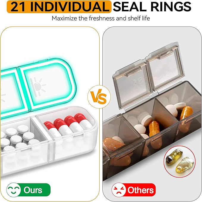 Pill Organizer 3 Times A Day - GloDeals Weekly Pill Organizer 2 Times A Day, Large Pill Box 7 Day Medicine Organizer Pill Case, Pill Container Holder, Daily Pill Box 3 Times A Day, for Vitamin, White