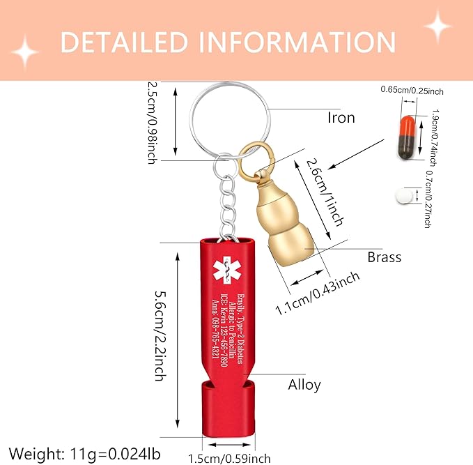 Medical Keychain with Gourd Pill Case – High Pitch Dual Tube Survival Whistle YA6000