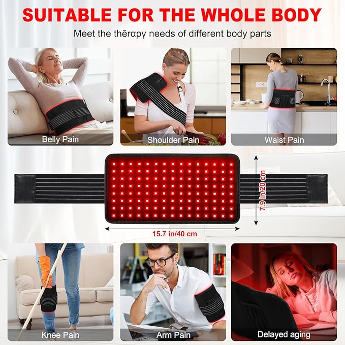 Red Light Therapy for Body, 15.7" x 7.9" Infrared Red Light Therapy Mat for Back Belly Shoulder Muscle Pain Relief, Portable 660nm 850nm Home Heating Light Therapy Wrap Belt