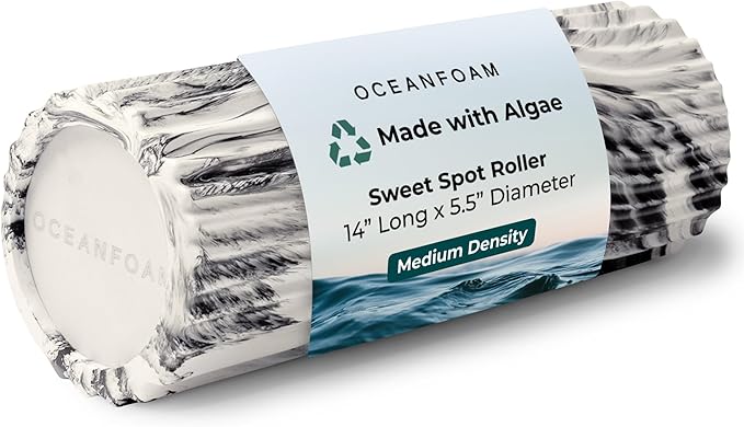 Oceanfoam Sweet Spot Medium Exercise Foam Roller 14"x5.5" – Medium Density Travel Foam Roller for Physical Therapy, Deep Tissue Massage, Yoga, Pilates, Classic Exclusive Wave Texture (Black Marbled)