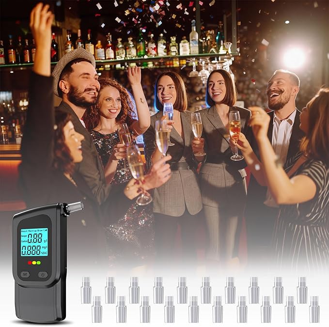 Breathalyzer, LCD Digital Alcohol Tester with 20 Mouthpieces - Portable & Easy to Use for Personal, Home, and Party Safety High Accuracy Breath