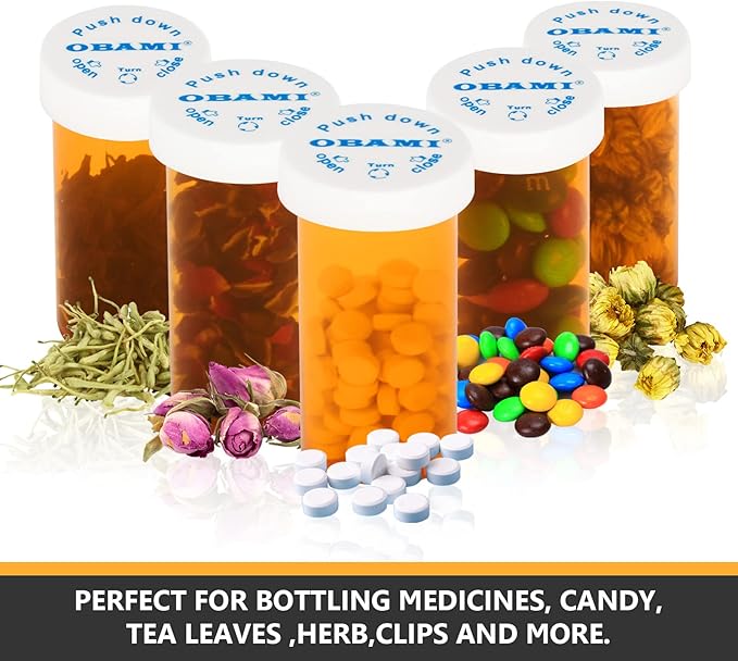 Plastic Medicine Pill Bottles with Child Resistant Caps - Push Down and Turn - Prescription Vial, Medicine Container, Pill Cases Dispenser Organizers (12pcs, 8 Dram)
