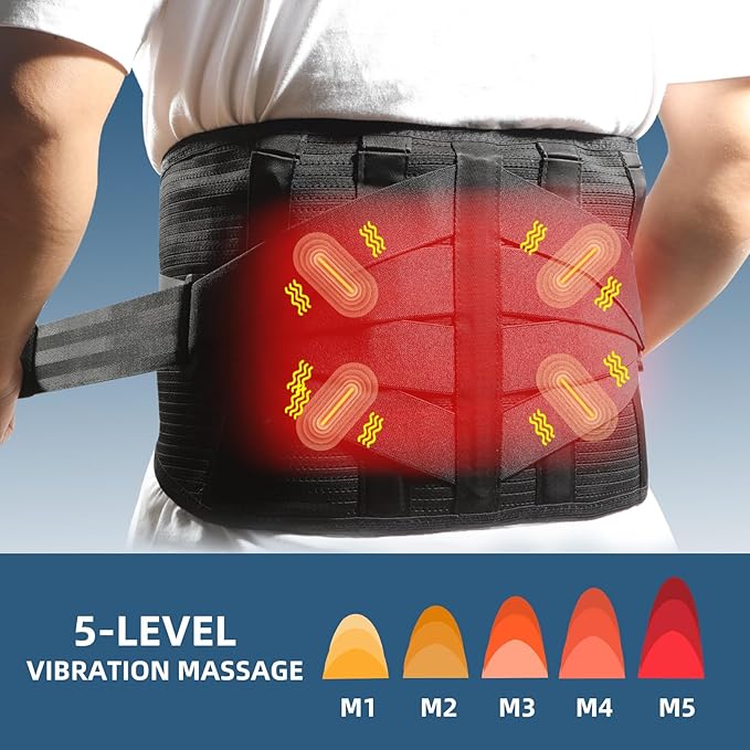 HONGJING Red Light Massage Back Brace with Heat for Lower Back Pain Relief, Cordless Back Support Massager Belt Rechargeable for Pain from Herniated Disc, Scoliosis, Sciatica (XL)
