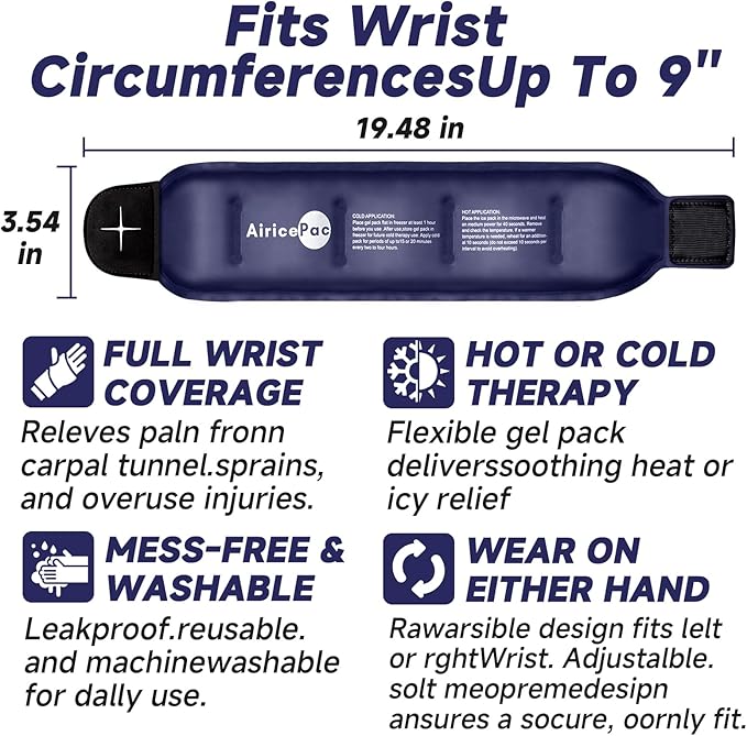 Wrist Ice Pack Wrap for Carpal Tunnel Relief, 2 Gel Packs, Gel Ice Packs for Injuries Reusable for Wrist Hand Pain, Hot Cold Compress Brace for Achilles Tendonitis, Tenosynovitis