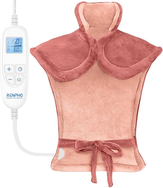 RENPHO Electric Heating Pad for Back, Birthday Gifts for Women Men Mom Dad, FSA Eligible & HSA Store, Neck and Shoulder Heat Pad, Fast Heating, 24"x33", ETL Certified, Pink