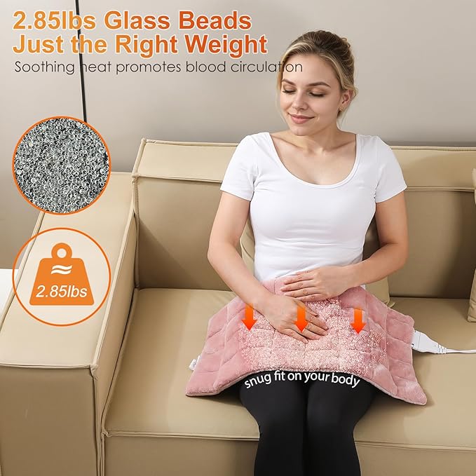Massaging Heating Pad for Back Pain Relief,12"x24" Weighted Heating Pads for Neck/Shoulder/Leg with Massager 2.86Lbs,3 Heat Levels,3 Vibration Settings,(Pink)
