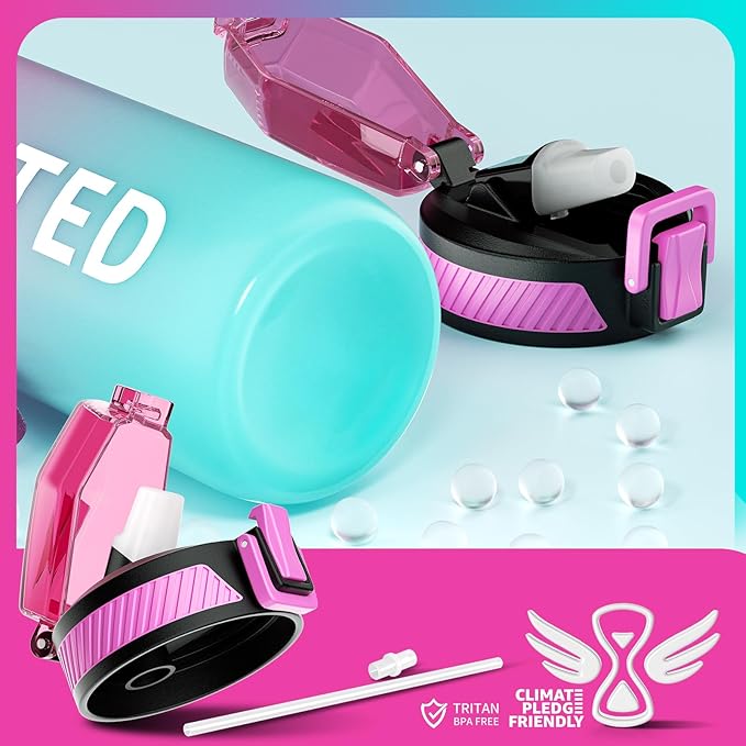 Water Bottle with Straw, 27oz Motivational Water Bottles with Time Marker to Drink, Tritan BPA Free, 750ml Sports Water Bottle with Carry Strap LeakProof for School Fitness Outdoor (1Pack)