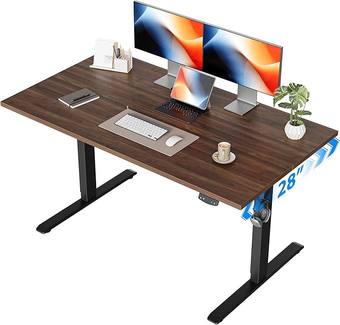 Agilestic Electric Standing Desk, 48 x 28 Inches Height Adjustable Desk, Sit Stand up for Work Office Home, Ergonomic Rising Computer Table with Memory Preset, Dark Walnut