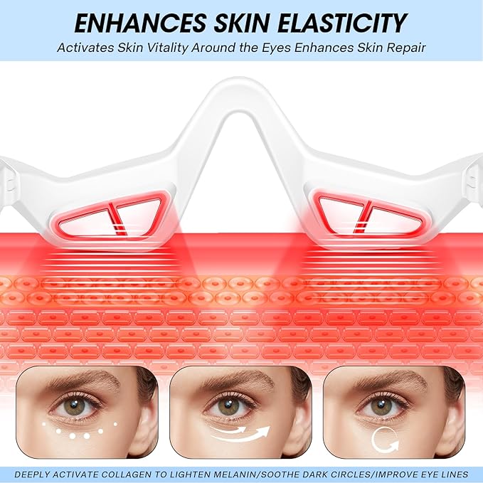 Under Eye Therapy Glasses-Eye Light Massager with 2 Modes, Eye Massager for Relieving Eye Fatigue, Reducing Wrinkles, Eye Bags, Dark Circles