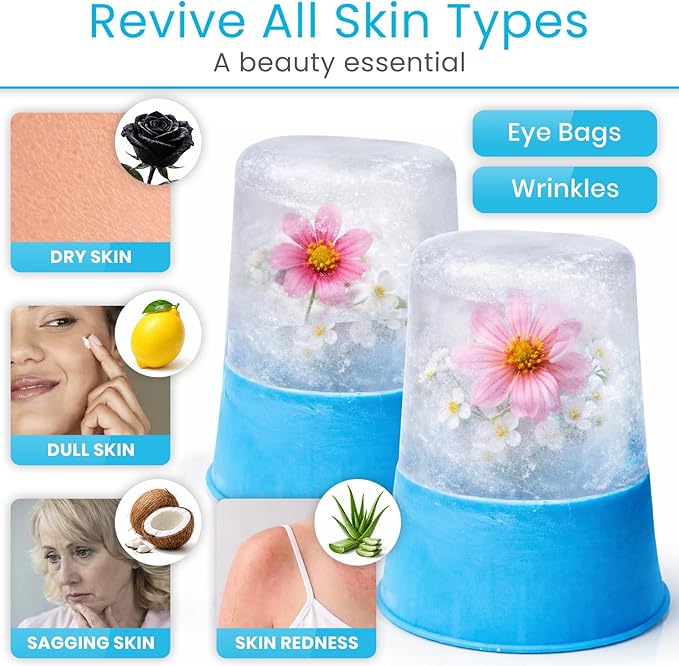 Arctic Flex Ice Roller for Face, Eyes & Neck (2 Pack) - Facial Ice Cube Roller Massager for Skin Care, Eye Bags, Migraine Pain - Reusable Silicone Ice Mold Tool Reduces Puffiness & Enhances Beauty