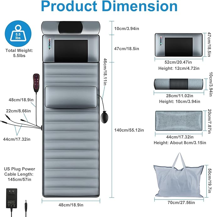 Automatic Heat Vibration Full Body Massage Mat Electric Massage Pad Cushion with 10 Vibration Motors 3 Timers Back Massage Mattress Chair Pad with Neck Massager Lumbar Pillow for Home Office