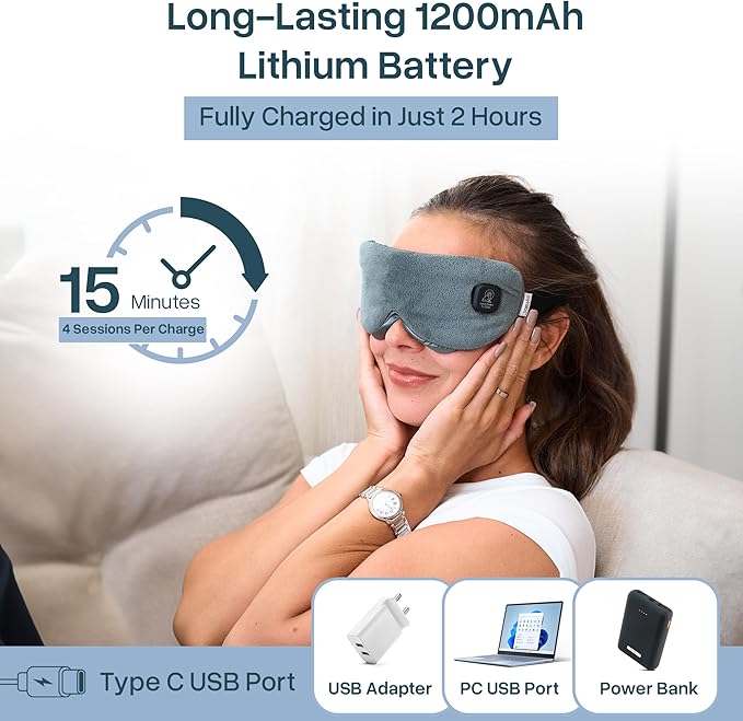 MyHalos Cordless Heated Eye Mask for Dry Eyes - Rechargeable Eye Heat Mask - Eye Warm Compress with Washable Cover - Sinus Heating Pad for Eyes, Styes & Blepharitis - MGD heated eye masks for dry eyes