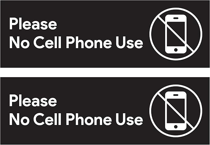 2pcs No Cell Phone Use Sign Stickers | No Phone Zone Sign, Please Silence Your Cell Phone | Signage for Classroom, Appointment Waiting Room, Wedding, Medical Office, Customer Service, Restroom
