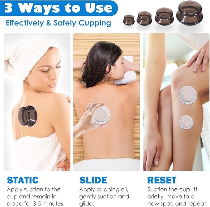 3Pcs Cupping Therapy Set-Professional Silicone Cupping, Suitable for Facial Body Massage/Deep Myofascial Release/Pain Relief/Muscle Relaxation & More (Black,3pcs)