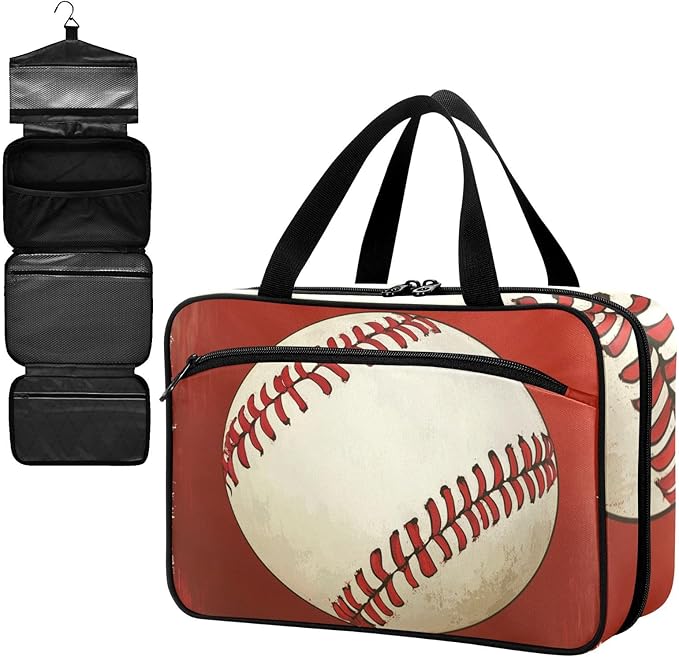 Fustylead Retro Baseball Large Medical Storage Bag with Zipper Empty First Aid Bag Trauma Kit for Traveling Hiking Camping Backpacking