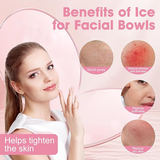 Face Bowl for Ice With Built-in Ice Tray Collapsible Silicone Facial Face Ice Bath Bowl Small Reusable Cold Plunge Basin is Portable,Perfect for Home Use,Camping,Travel Cold Bath Spa Tool & Pink