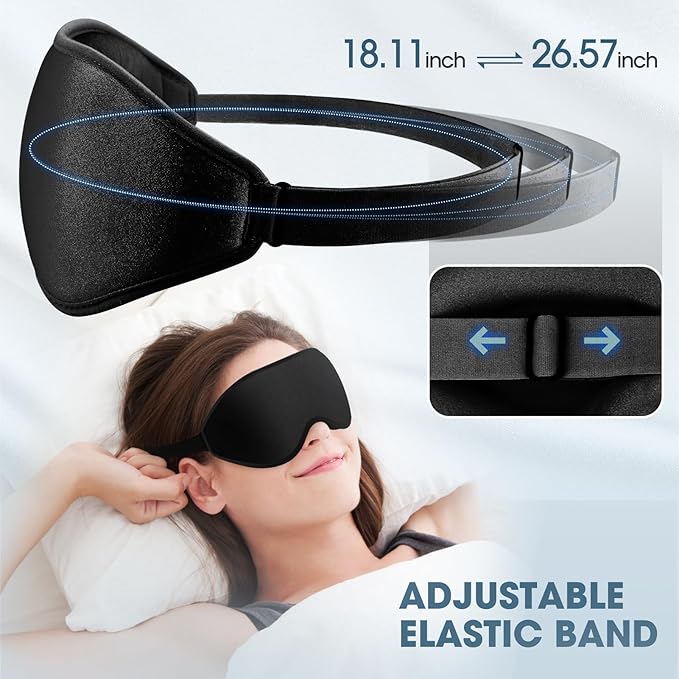 Sleep Mask | 99% Fully Block Out Light Eye Sleep Mask | Long Lash Extension | 3D Deep Contoured Eyes Cover Zero Pressure | Adjustable Straps | Sleep Travel Home Nap Rest Women Men (Black)