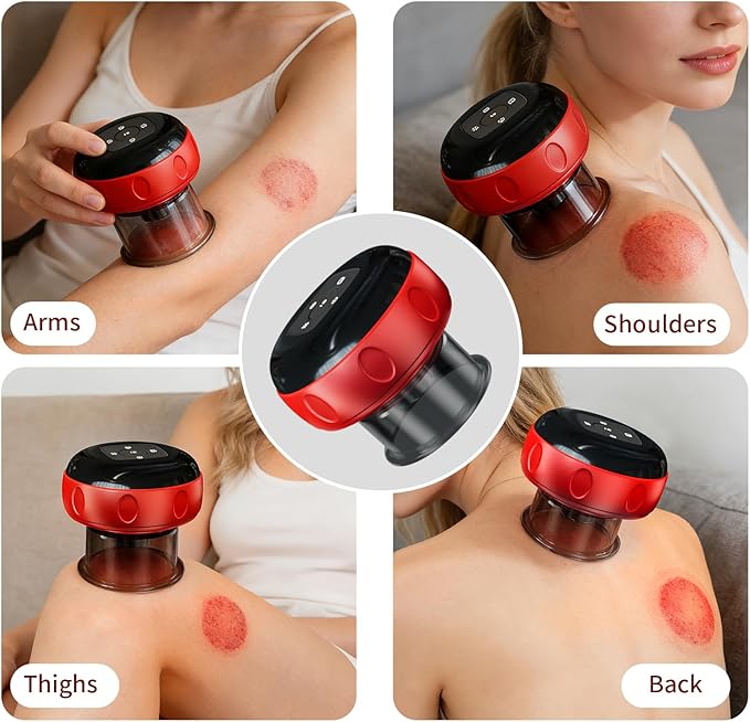 5-in-1 Smart Dynamic Cupping Therapy Massager Set, 12 Levels Heat & Suction Cupping Kit for Massage Therapy, Electric Cupping Device with Red Light Therapy for Back Pain, Knots, Muscle Soreness (Red)