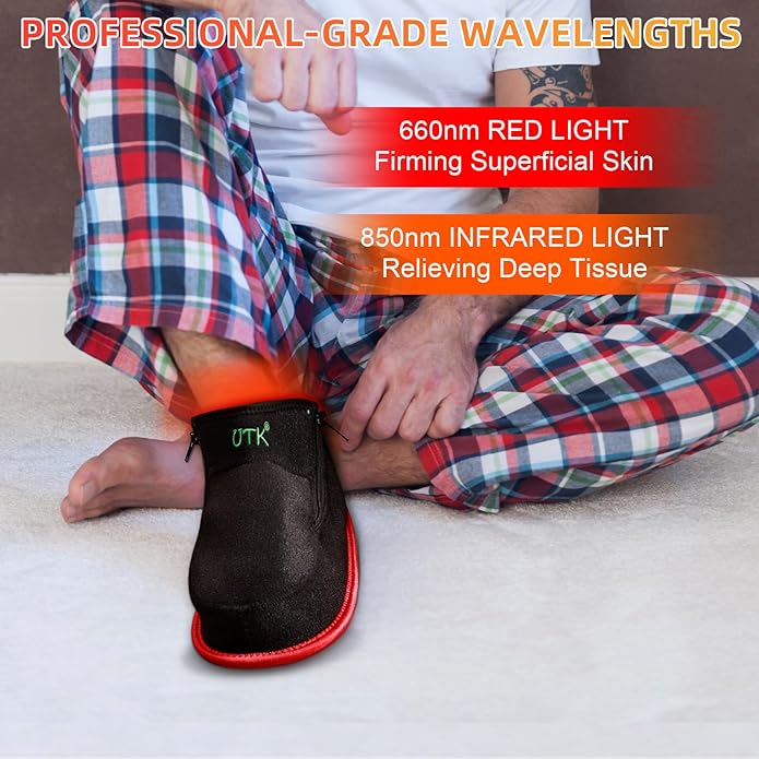 UTK Red Light Therapy for Feet & Ankle, 660nm Red Light & 850nm Infrared Light Shoe, Full Wrapped Boots for Foot, Heel and Ankle Pain Relief, 20Min Auto Off, Pulse Mode, One Size Fits All(1 Pack)