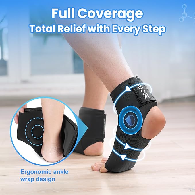 ONLYCARE Ankle Ice Pack Wrap for Swelling, Upgraded Gel Ice Pack Reusable, Hot Cold Therapy, Cold Pack for Sprained Ankle Injuries, Achilles Tendonitis, Plantar Fasciitis