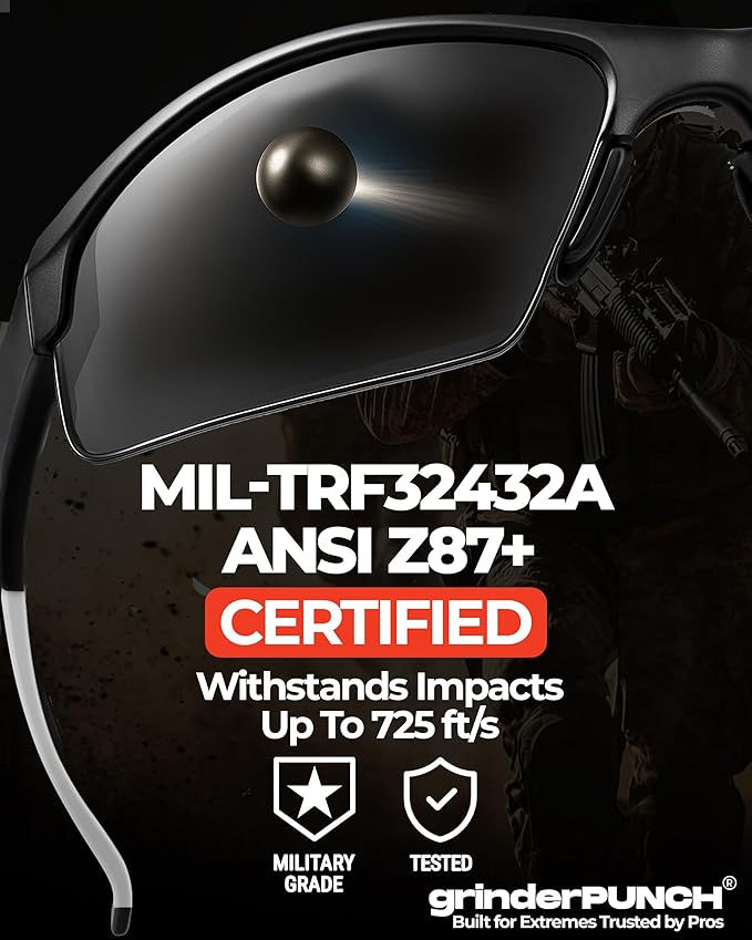 grinderPUNCH Tactical Shooting Glasses Military Grade Impact Resistant Protection 100% UV Lenses ANSI Z87 Safety Glasses