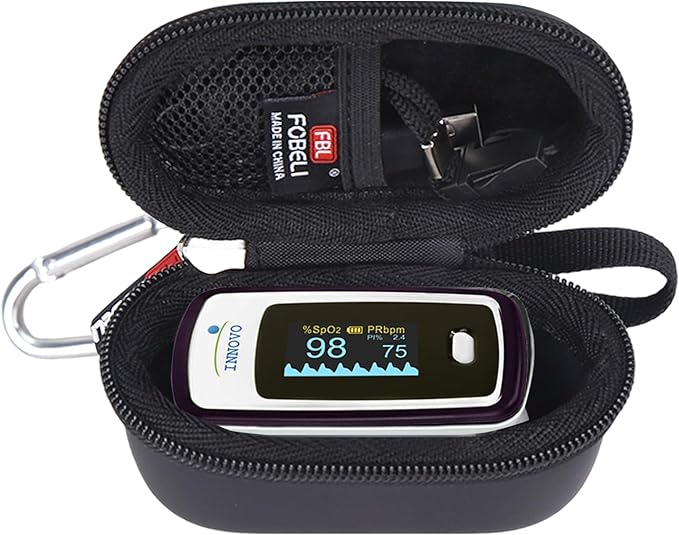 FBLFOBELI Hard Fingertip Pulse Oximeter Case, for Innovo Deluxe iP900AP/Zacurate Pro Series 500DL 500BL, for Small Children Blood Oxygen Monitor, 4.3x2.2x2.4 Inches, Case Only (Black)
