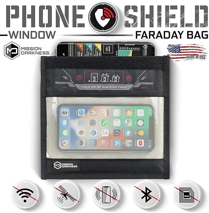 Mission Darkness Window Faraday Bag for Phones // Device Shielding for Law Enforcement, Military, Executive Privacy, Travel & Data Security, Anti-Hacking & Anti-Tracking Assurance