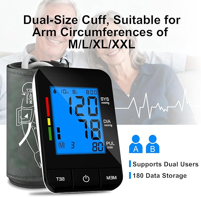 Automatic Upper Arm Blood Pressure Monitor for Home Use with 9-17in & 13-21in L/XL/Extra Large Cuff, Accurate Measurement Guidance, Portable Fit Big Arms BP Machine