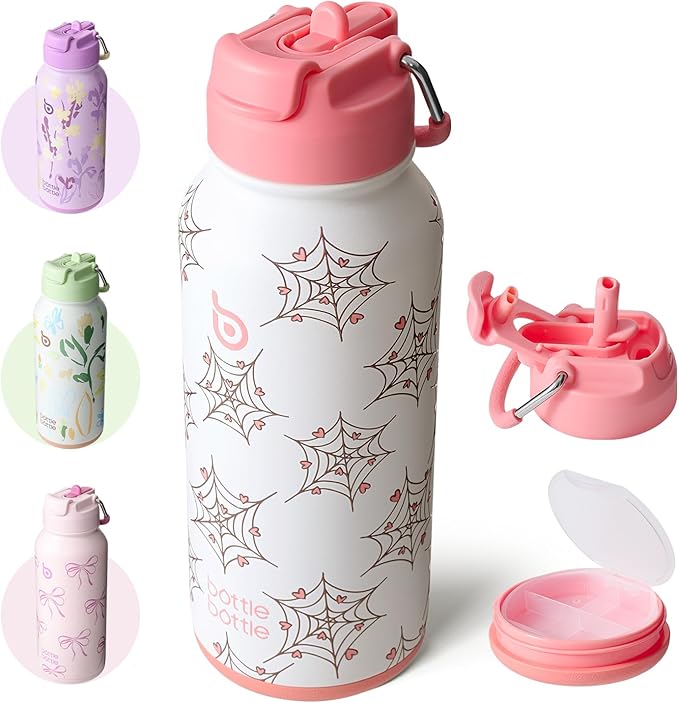 BOTTLE BOTTLE 32oz Insulated Water Bottle Stainless Steel Sport Water Bottle with Straw Dual-use Lid Design for Gym with Pill Box