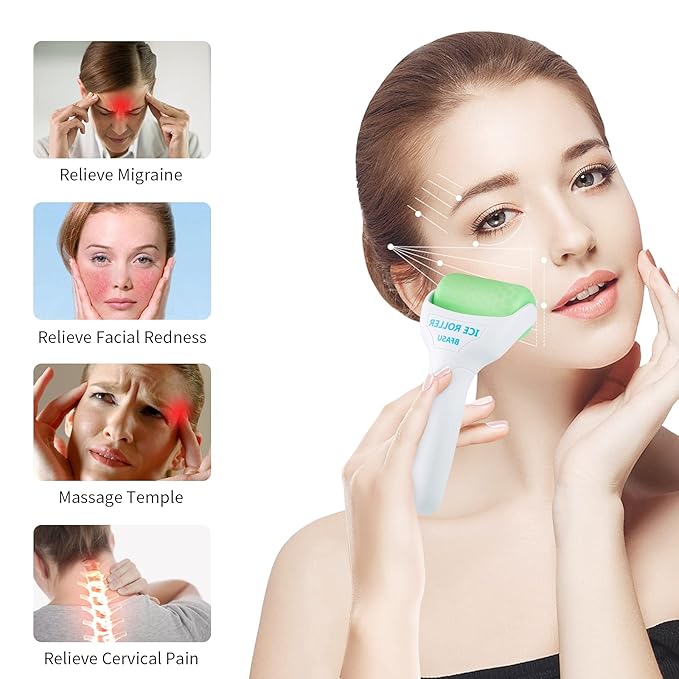 Ice Roller, Face Roller 2 PCS, Massage Tools with Mini Roller for Eye, Face and Body, Relax and Alleviate Puffiness Fine Lines Minor Pain (Green)