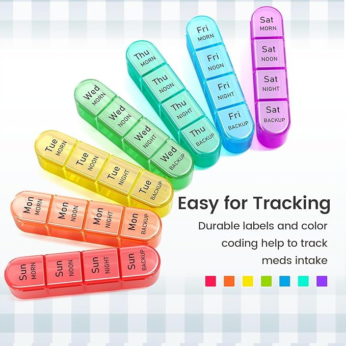 Daviky Pill Organizer, Daily Pill Box 7 Day, Weekly Pill Organizer 4 Times a Day, Large Travel Pill Case with 28 Compartment to Hold Medicine, Vitamin and Supplement (Blue)