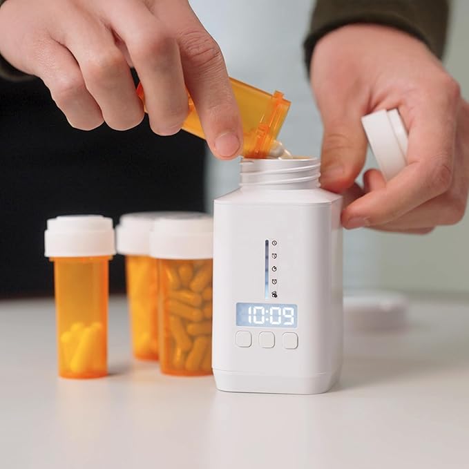 DEFI AI Smart Pill Bottle, Pill Organizer, Portable, Bluetooth, Easy to use, selfcare, with Alarm, Sound & Light, Daily, Compact Medicine Holder for Vitamins, Supplements, Free Reminder app.