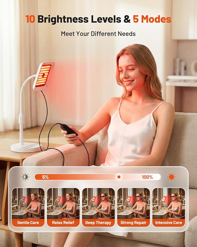Red Light Therapy for Face and Body, 3 Wavelength 660nm 730nm 850nm Infrared Light Therapy Desk Lamp with 360°Adjustable Head & Phone Stand for Home Office Travel Portable Use, Ideal Gift for Women