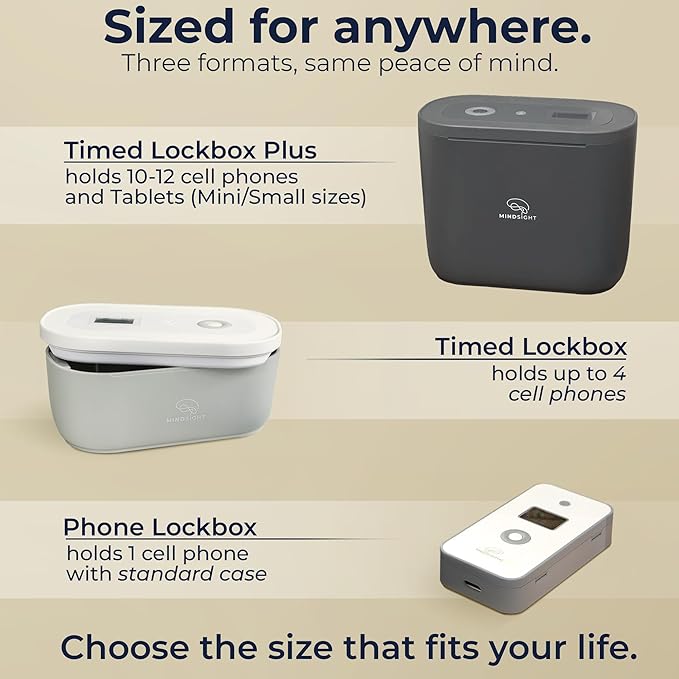 Mindsight Timed Lock Box Plus | Fits Small Tablets (iPad Mini), Phones (10+) & More | Great for Schools & Families | Helps Reduce Screen Time & Build Better Habits | Out of Sight ~ Out of Mind
