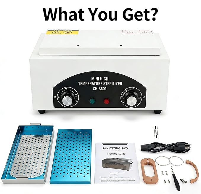 2.0L 220°C 428℉ High Temperature Autoclave Sterilizer, Dry Heat Nail Sterilizer Machine with Timer for Nail Tools Esthetician Barber's Tools, 110V, CH-360T