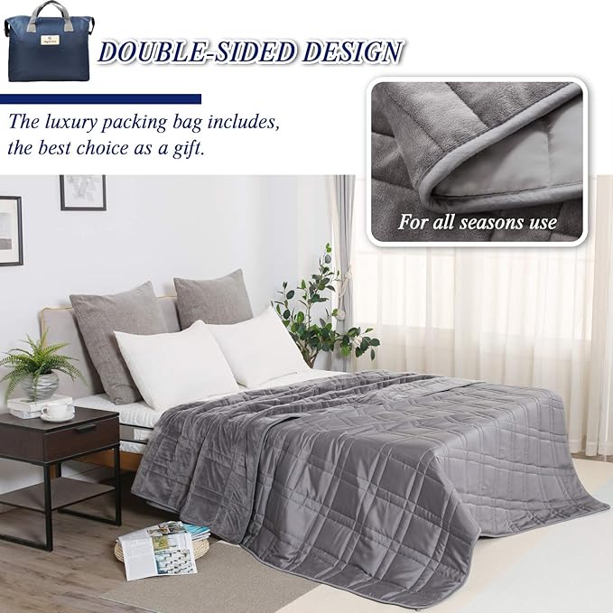 OMYSTYLE Queen Size Weighted Blanket 80''x87''(30lbs, Double-Sided), Warm Short Plush and Cool Tencel Fabric Reversible Weighted Blanket for Adult - Carry Bag Included