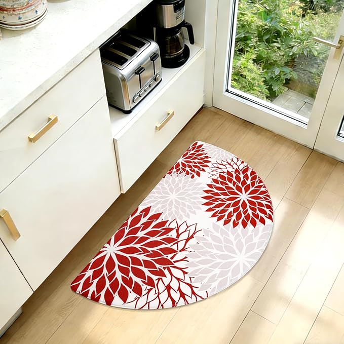 PVC Anti-Fatigue Semi Circle Kitchen Mats, Non-Slip Kitchen Rugs, Comfort Standing Runner Rug, Multipurpose Indoor Mats for Laundry, Office, Bedroom, Sink, Bathroom,red,size18 x30