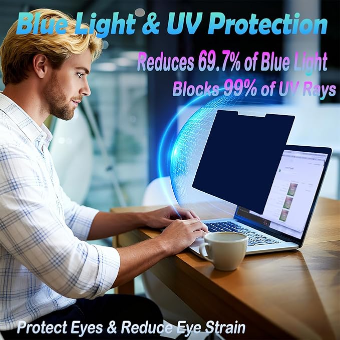 14.5 Inch Privacy Screen for Computer Monitor, 16:10 Anti-Spy Filter for Laptop & PC Display, Blue Light Blocking Anti-Glare Reversible Protector Film, Easy Slide-Mount Installation (14.5 Inch Widescreen(16:10))