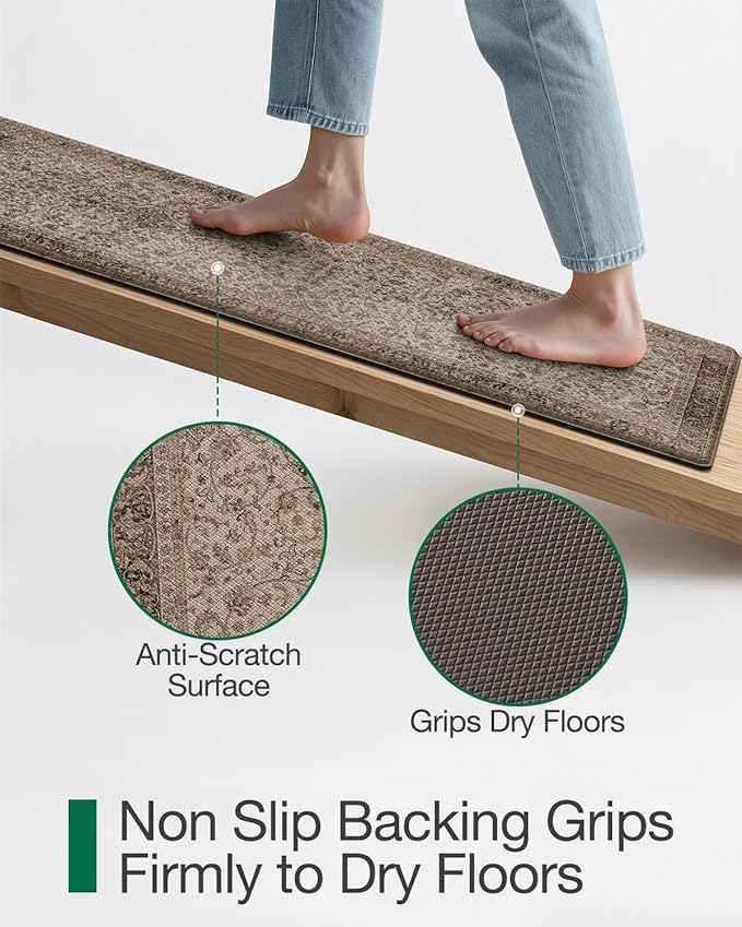 LUMI 2025 Upgraded Anti Fatigue Cushioned Kitchen Mat for Floor, Non-Slip Comfort PVC Padded Mats with Faux Leather Surface for Desk Office, Sink, Laundry, 24"x59"