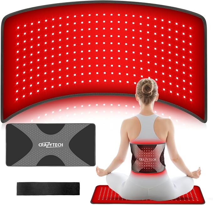 CRAZYTECH Red Light Therapy Pad for Body, 24"x12" Large 48W High Power Infrared Heating Blanket with 240 LEDs, Near Infrared Mat Wrap for Back Shoulder Knee & Dogs, 5 Levels 3 Modes