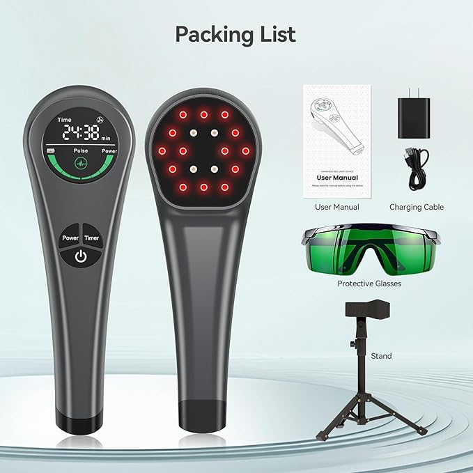 Handheld Red Light Therapy with Stand,Near Infrared Light Therapy Devices for Pain Relief Joint and Muscle Pain for Pets(4 * 808nm+14 * 650nm)