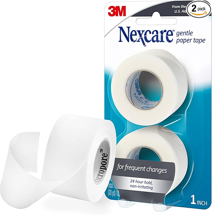 Nexcare Gentle Paper Medical Tape, 1 Inch x 10 Yards (2 Rolls) – Hypoallergenic First Aid Surgical Tape for Sensitive Skin, Latex-Free