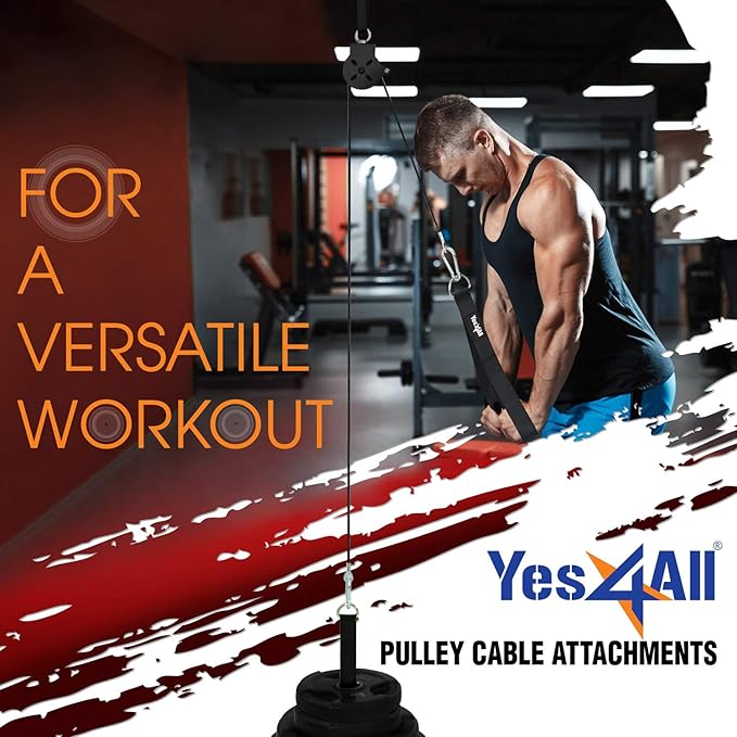 Yes4All Cable Machine Attachment, Row Handles, Tricep Rope, Straight Bar, V Bar, LAT Pulldown Accessories Load 880 LB for Home Gym
