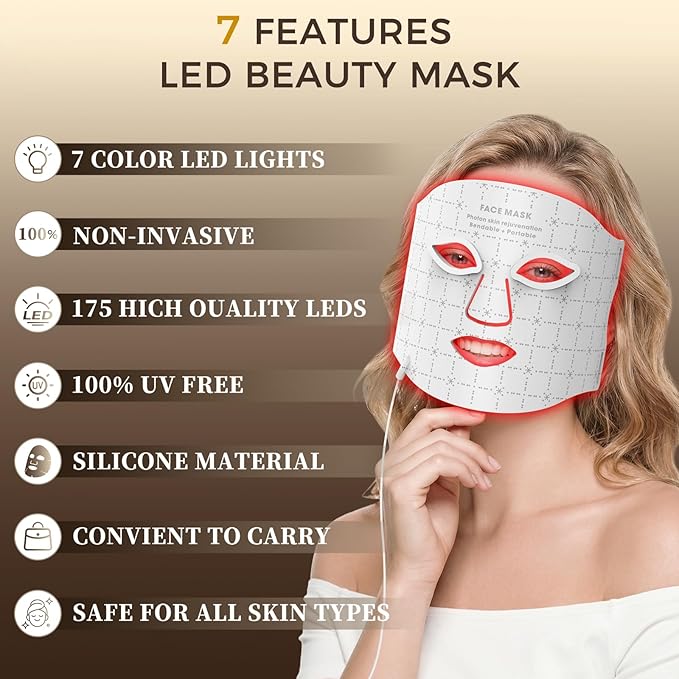 Red Light Therapy for Face, 7-1 Colors LED Light Therapy mask, Rechargeable LED Face Mask for Anti-Aging, Skin Firming & Radiant Glow at Home