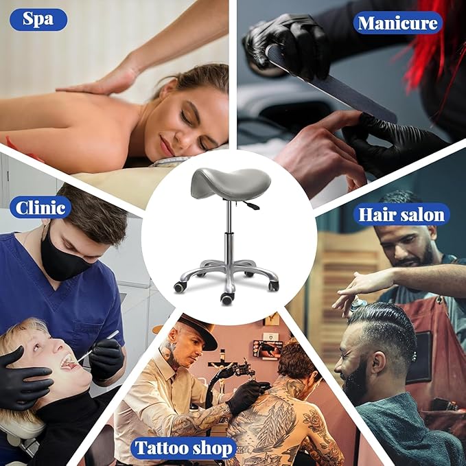 Saddle Stool with Wheels,Rolling Stool,Rolling Chair Ergonomic Swivel Rolling Chair with Hydraulic Lifting Height Adjustable Rolling for Office Medical Massage Salon Drafting(Grey)