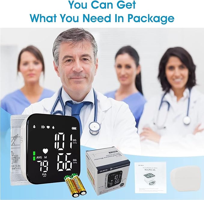 Wrist Blood Pressure Monitor Automatic Talking Wrist Blood Pressure Cuff Digital Full Screen LED Display Bp Machine Adjustable Bp Cuff Voice Broadcast Health Care for Home Use