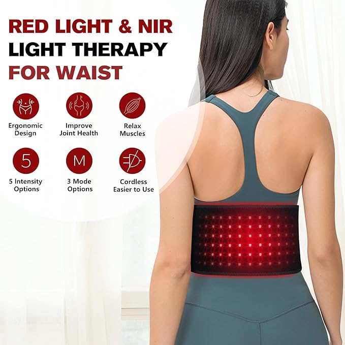 DGXINJUN Cordless Red Light Therapy for Waist Back Pain Relief Near Infrared Light Therapy Device for Body Led Portable Wearable Belt Wrap Rechargeable with 4000mAh Battery