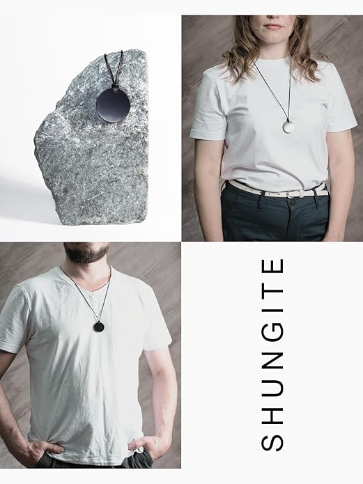 Shungite Pendant Necklace - Harmonizing Shield Defense - Wearable Shungite Crystal for Stress Down and Vitality Up - Shungites Stones from Russian Mine