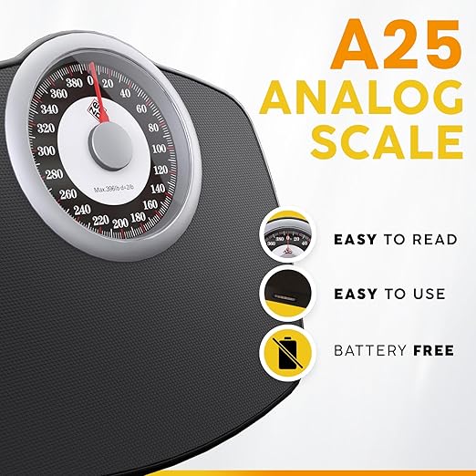 Zeno A25 Scales for Body Weight - Up to 400 LB - New - 5.3" Dial on 12.4" x 10.2" Platform - Anti-Skid Rubber Surface - Bathroom Scale Analog - Durable with 20-Year Assurance