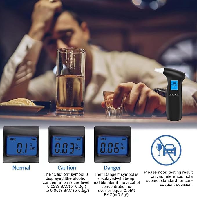 Breathalyzer with LCD Digital Display, Portable Tester for Alcohol Includes 12 Mouthpieces(Blue)